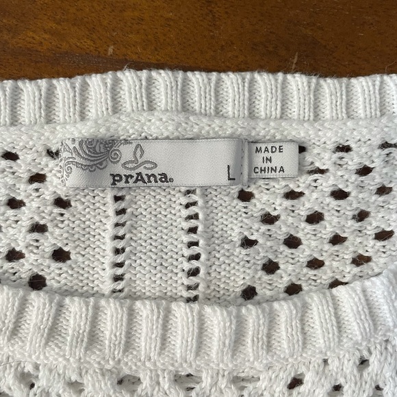 Prana white open‎ knit cotton sweater size large - Picture 4 of 8
